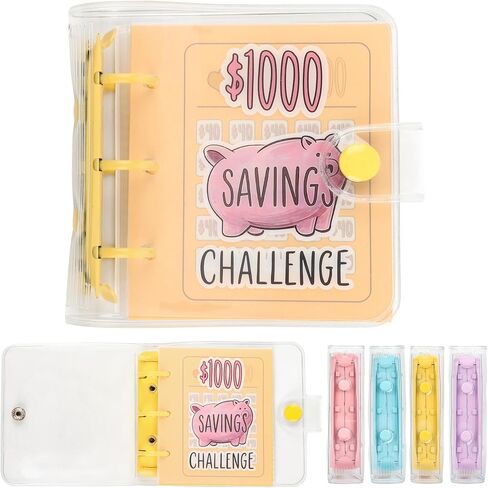 Mini Money Saving Binder with 25 Envelopes, $1000 Savings Challenge Book, Portable for Budgeting Cash Planner,School Class Prize Gift (Pink, $1000) in Kuwait