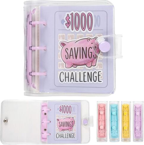 Mini Money Saving Binder with 25 Envelopes, $1000 Savings Challenge Book, Portable for Budgeting Cash Planner,School Class Prize Gift (Pink, $1000) in Kuwait
