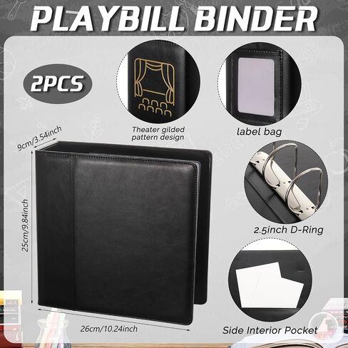 حزمة Binder Eersida 2 PCS لعقد برامج اللعب والمسرح في برودواي مع 50 حماة صفائح مخصصة و 4 فوقة ، موثق من الجلد مع نافذة ، دائرة د ، أسود in Kuwait