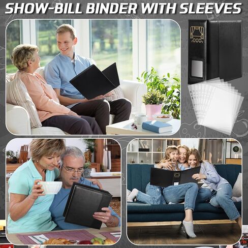 حزمة Binder Eersida 2 PCS لعقد برامج اللعب والمسرح في برودواي مع 50 حماة صفائح مخصصة و 4 فوقة ، موثق من الجلد مع نافذة ، دائرة د ، أسود in Kuwait
