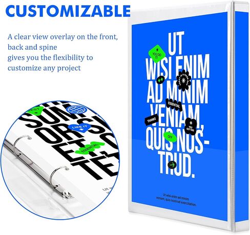 3 Pcs 11" x 17" 3 Ring Binder 1 Inch Large D Ring Binders with Pockets Presentation Folder View with Customizable Clear Cover for Documents Files Projects(White) in Saudi Arabia