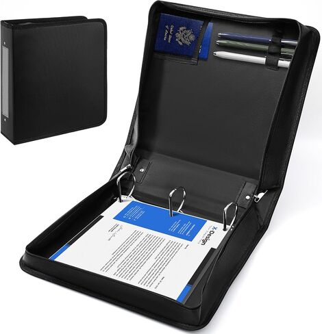 2 Pcs 1.5 Inch Binder 3 Ring Fireproof Waterproof, D Ring Binder with Zipper, Holds 375 Sheets for 8.5"x11", Pen Holder, for Office Home Collection Organizer Gifts in Saudi Arabia