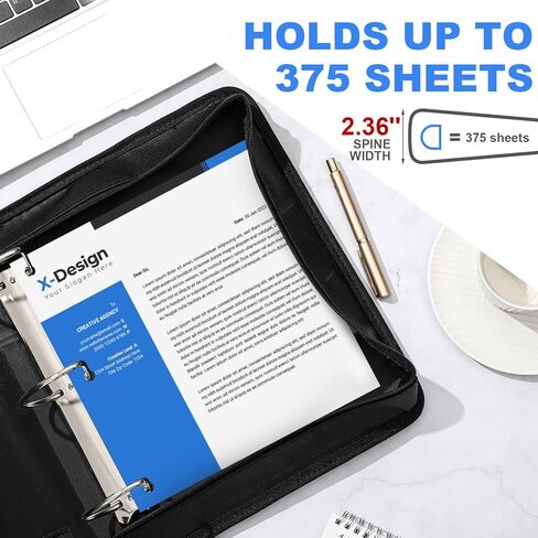 2 Pcs 1.5 Inch Binder 3 Ring Fireproof Waterproof, D Ring Binder with Zipper, Holds 375 Sheets for 8.5"x11", Pen Holder, for Office Home Collection Organizer Gifts in Saudi Arabia