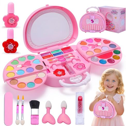 Kids Makeup Kit for Girl Real Washable Makeup Set with Mirror, Nail Polish Kit Pretend Beauty Gift for 3 4 5 6 7 8 Year Old Girls in Saudi Arabia