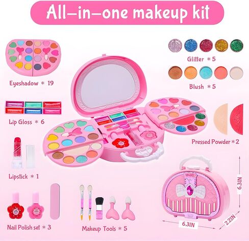 Kids Makeup Kit for Girl Real Washable Makeup Set with Mirror, Nail Polish Kit Pretend Beauty Gift for 3 4 5 6 7 8 Year Old Girls in Saudi Arabia