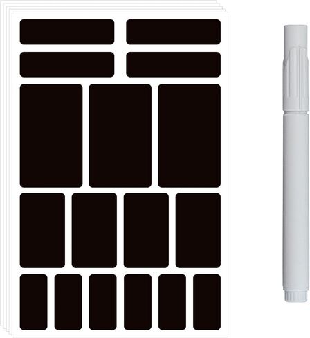 85 PCS Labels for Food Containers, for Jars, Glass for Storage Bins, and 1 PCS Marker Pen, Chalk, for Containers, Jar, Shelf, Organization Container (5, 3.93 * 5.9 Inch,Black) in Kuwait