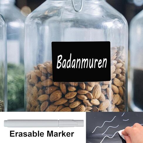 85 PCS Labels for Food Containers, for Jars, Glass for Storage Bins, and 1 PCS Marker Pen, Chalk, for Containers, Jar, Shelf, Organization Container (5, 3.93 * 5.9 Inch,Black) in Kuwait