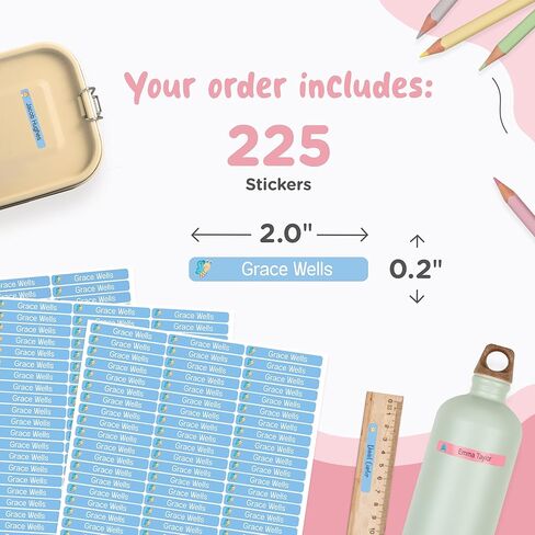 stikiddo® تسميات اسم الأطفال المخصصة لأقلام الرصاص الأزرق [150pcs] - ملصقات الأسماء للمدرسة والرعاية النهارية - ملصقات اسم قلم رصاص مقاوم للماء - اسم الأطفال على ملصقات للأقلام (2.0 "x0.3") in Kuwait