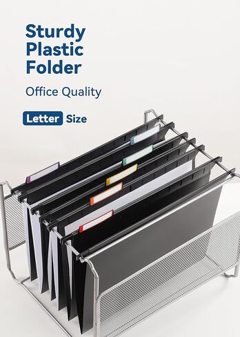 Plastic Hanging File Folders, Letter Size, 12 Pack Hanging Folders, with Insertable 1/5-Cut Tabs for Filing Cabinets - Black in Kuwait