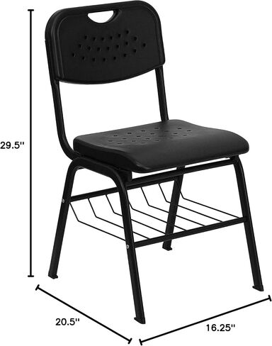 Flash Furniture 5 Pack Hercules Series 880 LB. سعة كرسي بلاستيكي أسود مع إطار أسود وسلة كتب in Kuwait