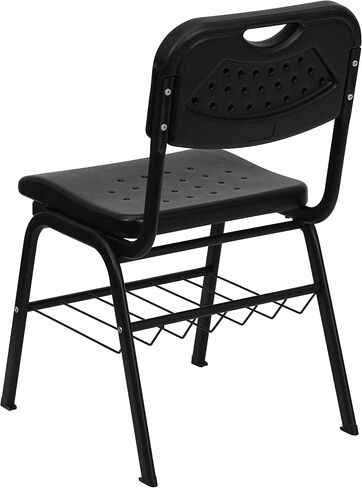 Flash Furniture 5 Pack Hercules Series 880 LB. سعة كرسي بلاستيكي أسود مع إطار أسود وسلة كتب in Kuwait