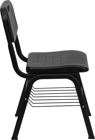 Flash Furniture 5 Pack Hercules Series 880 LB. سعة كرسي بلاستيكي أسود مع إطار أسود وسلة كتب in Kuwait