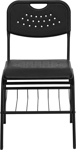 Flash Furniture 5 Pack Hercules Series 880 LB. سعة كرسي بلاستيكي أسود مع إطار أسود وسلة كتب in Kuwait