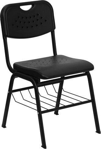 Flash Furniture 5 Pack Hercules Series 880 LB. سعة كرسي بلاستيكي أسود مع إطار أسود وسلة كتب in Kuwait