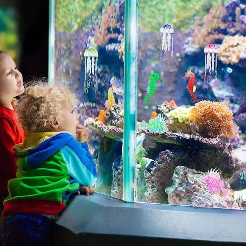 Patelai 8 Pcs Glow in The Dark Fish Tank Decorations Silicone Floating Artificial Jellyfish Fluorescent Lionfish Seahorse for Aquarium Decoration Small Large Fish Bowl Decor Accessories (Dreamy Color) in Saudi Arabia