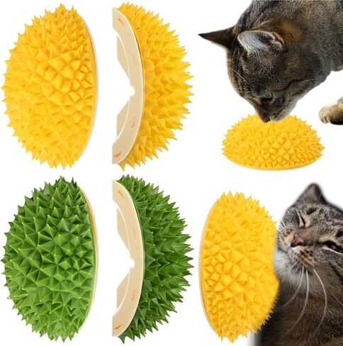 Hiboom 2 Pcs Cat Wall Corner Scratcher Durian Shaped Self Groomer Face Scratcher Massage Comb Grooming Brush Tool for Indoor Long & Short Fur Kitten Dogs, Green and Yellow in Saudi Arabia