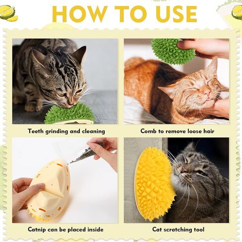Hiboom 2 Pcs Cat Wall Corner Scratcher Durian Shaped Self Groomer Face Scratcher Massage Comb Grooming Brush Tool for Indoor Long & Short Fur Kitten Dogs, Green and Yellow in Saudi Arabia