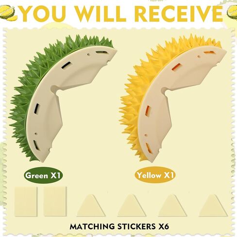 Hiboom 2 Pcs Cat Wall Corner Scratcher Durian Shaped Self Groomer Face Scratcher Massage Comb Grooming Brush Tool for Indoor Long & Short Fur Kitten Dogs, Green and Yellow in Saudi Arabia