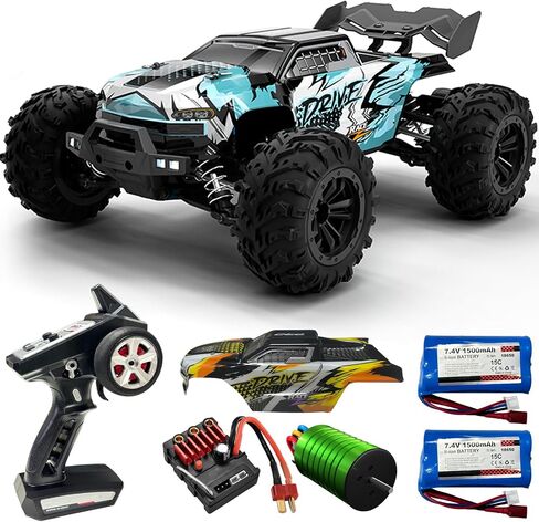 1:16 Scale Brushless RC Car - 50+ MPH عالية السرعة جميع التضاريس على الطرق الوعرة الشاحنة للبالغين والمراهقين 14+ | 2.4 جيجا هرتز ، بطاريات Lipo 2x ، RTR | HOBBY GRADE REMOTE CONTROL MONET (Blue) in Kuwait