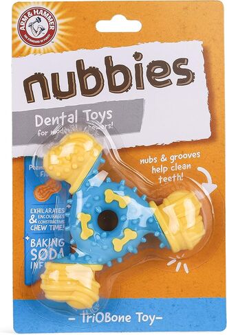 Arm & Hammer for Pets Nubbies TriBone Dog Dental Toy Best Dog Chew Toy for Moderate Chewers Dog Dental Toy Helps Reduce Plaque & Tartar Peanut Butter Flavor Baking Soda (Pack of 1) in Saudi Arabia