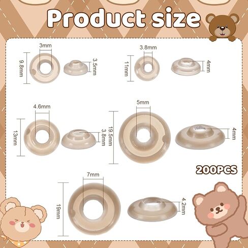200 PCS عيون السلامة ظهورهم ، غسالات عيون الأمان ، 5 أحجام غسالات بلاستيكية حرية تان جوان أنف الأنف دمية صنع ملحقات للحيوانات المحشوة ، أميجورومي ، ألعاب أفخم ، كروشيه ، دمية in Kuwait