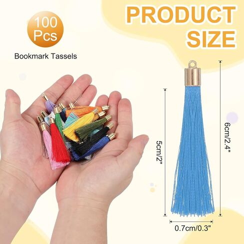 UXCELL 100 PCS مرجعية للشراب مع غطاء ذهبي ، 2.4 "شرابات حريري البوليستر يدويًا مع شرابة ناعمة مع حلقة لمجوهرات مفاتيح تصنيع تخرج DIY ، والأزرق الأزرق الساطع in Kuwait