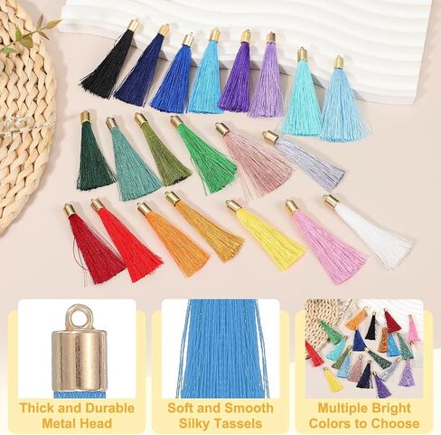 UXCELL 100 PCS مرجعية للشراب مع غطاء ذهبي ، 2.4 "شرابات حريري البوليستر يدويًا مع شرابة ناعمة مع حلقة لمجوهرات مفاتيح تصنيع تخرج DIY ، والأزرق الأزرق الساطع in Kuwait