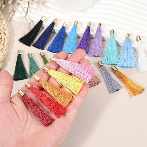 UXCELL 100 PCS مرجعية للشراب مع غطاء ذهبي ، 2.4 "شرابات حريري البوليستر يدويًا مع شرابة ناعمة مع حلقة لمجوهرات مفاتيح تصنيع تخرج DIY ، والأزرق الأزرق الساطع in Kuwait