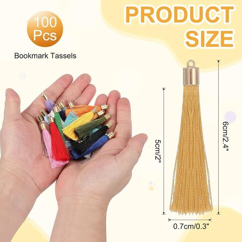 UXCELL 100 PCS مرجعية للشراب مع غطاء ذهبي ، 2.4 "شرابات حريري البوليستر يدويًا مع شرابة ناعمة مع حلقة لمجوهرات مفاتيح تصنيع تخرج DIY ، والأزرق الأزرق الساطع in Kuwait