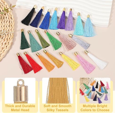 UXCELL 100 PCS مرجعية للشراب مع غطاء ذهبي ، 2.4 "شرابات حريري البوليستر يدويًا مع شرابة ناعمة مع حلقة لمجوهرات مفاتيح تصنيع تخرج DIY ، والأزرق الأزرق الساطع in Kuwait