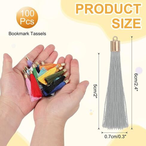 UXCELL 100 PCS مرجعية للشراب مع غطاء ذهبي ، 2.4 "شرابات حريري البوليستر يدويًا مع شرابة ناعمة مع حلقة لمجوهرات مفاتيح تصنيع تخرج DIY ، والأزرق الأزرق الساطع in Kuwait