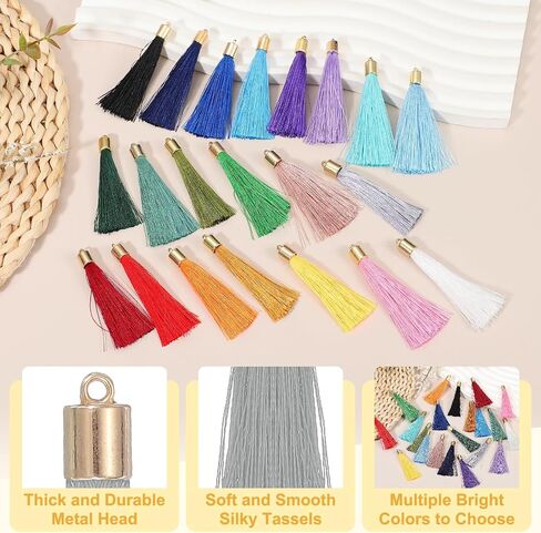 UXCELL 100 PCS مرجعية للشراب مع غطاء ذهبي ، 2.4 "شرابات حريري البوليستر يدويًا مع شرابة ناعمة مع حلقة لمجوهرات مفاتيح تصنيع تخرج DIY ، والأزرق الأزرق الساطع in Kuwait