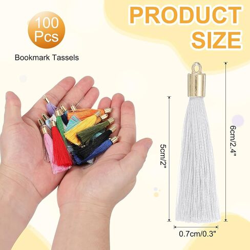 UXCELL 100 PCS مرجعية للشراب مع غطاء ذهبي ، 2.4 "شرابات حريري البوليستر يدويًا مع شرابة ناعمة مع حلقة لمجوهرات مفاتيح تصنيع تخرج DIY ، والأزرق الأزرق الساطع in Kuwait