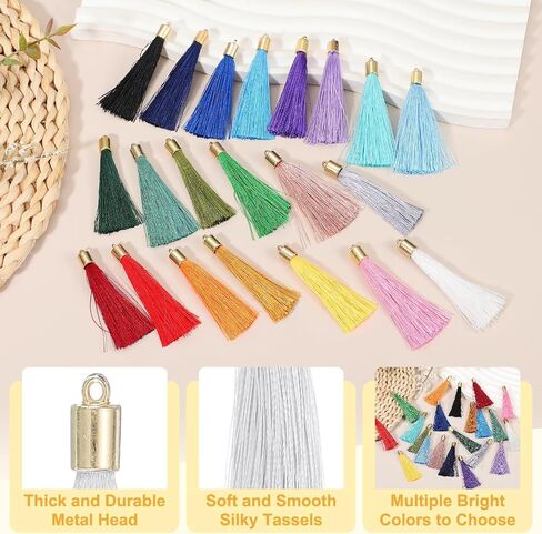 UXCELL 100 PCS مرجعية للشراب مع غطاء ذهبي ، 2.4 "شرابات حريري البوليستر يدويًا مع شرابة ناعمة مع حلقة لمجوهرات مفاتيح تصنيع تخرج DIY ، والأزرق الأزرق الساطع in Kuwait