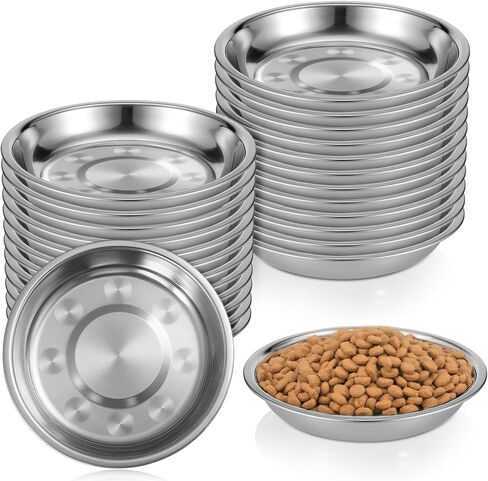 24 Pcs Stainless Steel Cat Bowls, Shallow Metal Pet Dishes, Cat Food Water Dishes Replacement Whisker Fatigue Kitten Food Bowl, 5.3 Inch Diameter, for Cats Dogs Small Animals in Kuwait