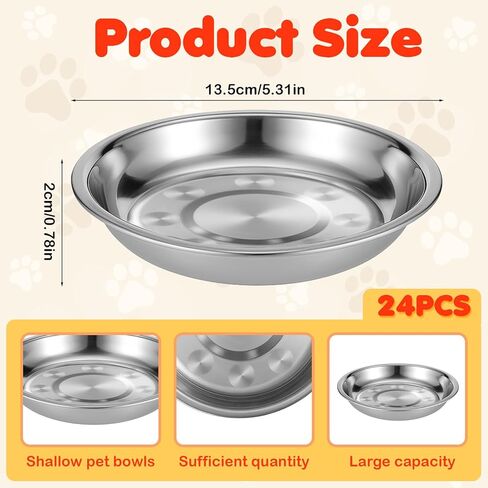 24 Pcs Stainless Steel Cat Bowls, Shallow Metal Pet Dishes, Cat Food Water Dishes Replacement Whisker Fatigue Kitten Food Bowl, 5.3 Inch Diameter, for Cats Dogs Small Animals in Kuwait
