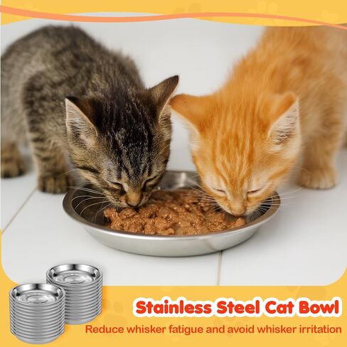 24 Pcs Stainless Steel Cat Bowls, Shallow Metal Pet Dishes, Cat Food Water Dishes Replacement Whisker Fatigue Kitten Food Bowl, 5.3 Inch Diameter, for Cats Dogs Small Animals in Kuwait