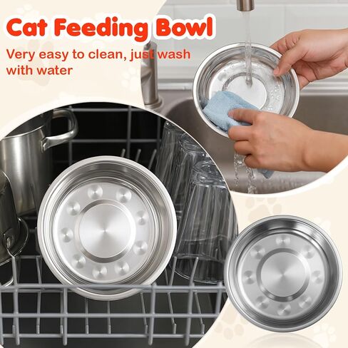 24 Pcs Stainless Steel Cat Bowls, Shallow Metal Pet Dishes, Cat Food Water Dishes Replacement Whisker Fatigue Kitten Food Bowl, 5.3 Inch Diameter, for Cats Dogs Small Animals in Kuwait