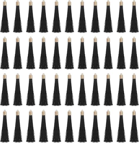 UXCELL 100 PCS مرجعية للشراب مع غطاء ذهبي ، 2.4 "شرابات حريري البوليستر يدويًا مع شرابة ناعمة مع حلقة لمجوهرات مفاتيح تصنيع تخرج DIY ، والأزرق الأزرق الساطع in Kuwait