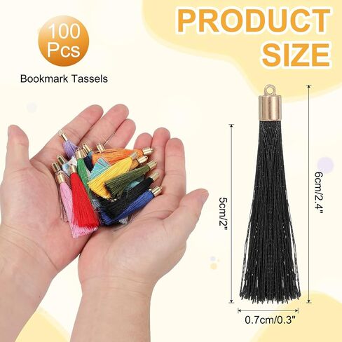 UXCELL 100 PCS مرجعية للشراب مع غطاء ذهبي ، 2.4 "شرابات حريري البوليستر يدويًا مع شرابة ناعمة مع حلقة لمجوهرات مفاتيح تصنيع تخرج DIY ، والأزرق الأزرق الساطع in Kuwait