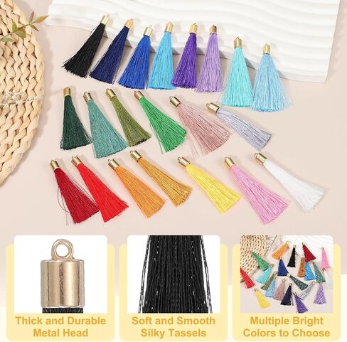 UXCELL 100 PCS مرجعية للشراب مع غطاء ذهبي ، 2.4 "شرابات حريري البوليستر يدويًا مع شرابة ناعمة مع حلقة لمجوهرات مفاتيح تصنيع تخرج DIY ، والأزرق الأزرق الساطع in Kuwait