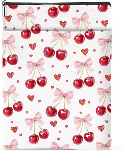 Cherry Bows Decor Book Lovers Gifts Waterproof Book Sleeve Books Pouch Books Protector with Zipper and Front Pocket Bookish Gifts Cover Case for Women Girl Friend Reader Reading Accessories in Kuwait