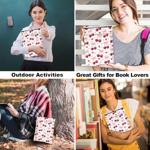 Cherry Bows Decor Book Lovers Gifts Waterproof Book Sleeve Books Pouch Books Protector with Zipper and Front Pocket Bookish Gifts Cover Case for Women Girl Friend Reader Reading Accessories in Kuwait