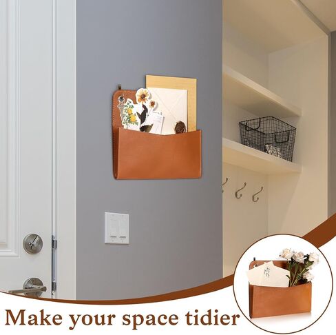 3 Pcs PU Leather Mail Holder Wall Mount Brown PU Leather Letter Holder Vintage Wall File Organizer 2 Ring Binder Hanging File Holder for Decor Storage Letter Postcards Bill Flowers Office Home in Kuwait
