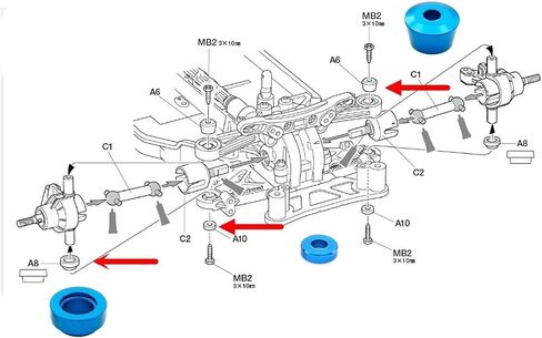 قطع غيار RC لـ Tamiya لـ TT02 لـ TT-02 1/10 توجيه معدني شفة حافة جلبة من مجموعة أجزاء ترقية سيارة RC (الأزرق) in Saudi Arabia