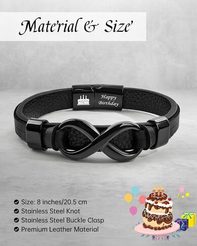 VGWON Mens Infinity Knot Bracelet, Valentines Day Gift for Him To My Man Leather Bracelet I Love You Mens Bracelet Mens Birthday Gift Boyfriend Husband Couple Mens in Kuwait