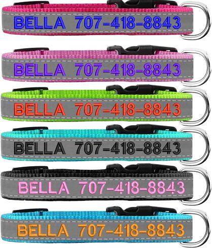 Reflective Personalized Dog Collar - Custom Embroidered Dog Collars with Pet Name and Phone Number for Boy and Girl Dogs, 4 Adjustable Sizes, XSmall,Small, Medium and Large in Kuwait