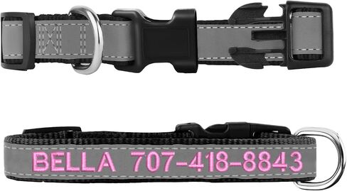 Reflective Personalized Dog Collar - Custom Embroidered Dog Collars with Pet Name and Phone Number for Boy and Girl Dogs, 4 Adjustable Sizes, XSmall,Small, Medium and Large in Kuwait