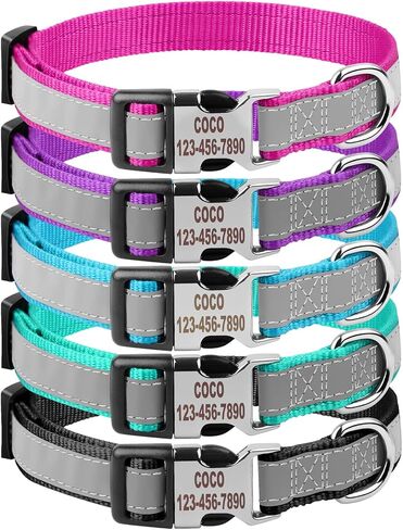 Reflective Personalized Dog Collar - Custom Embroidered Dog Collars with Pet Name and Phone Number for Boy and Girl Dogs, 4 Adjustable Sizes, XSmall,Small, Medium and Large in Kuwait