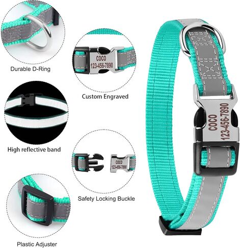 Reflective Personalized Dog Collar - Custom Embroidered Dog Collars with Pet Name and Phone Number for Boy and Girl Dogs, 4 Adjustable Sizes, XSmall,Small, Medium and Large in Kuwait